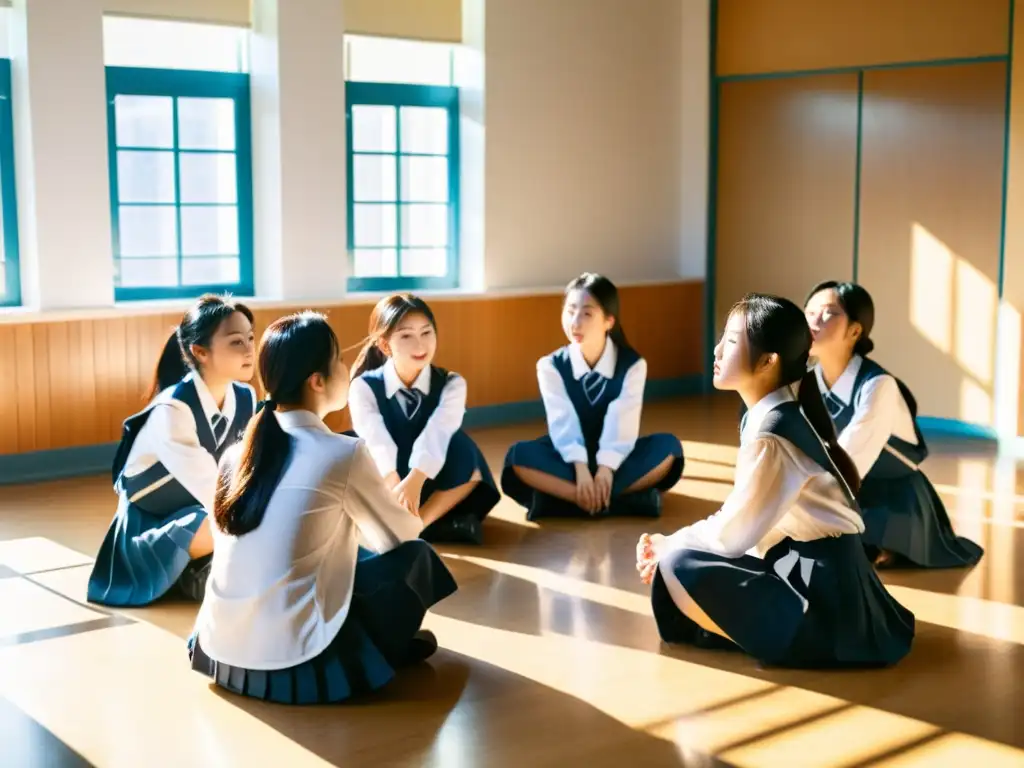 Estudiantes coreanos en intensa discusión en aula iluminada, reflejando el impacto en la juventud coreana de 'Por favor, cuídenme bien'