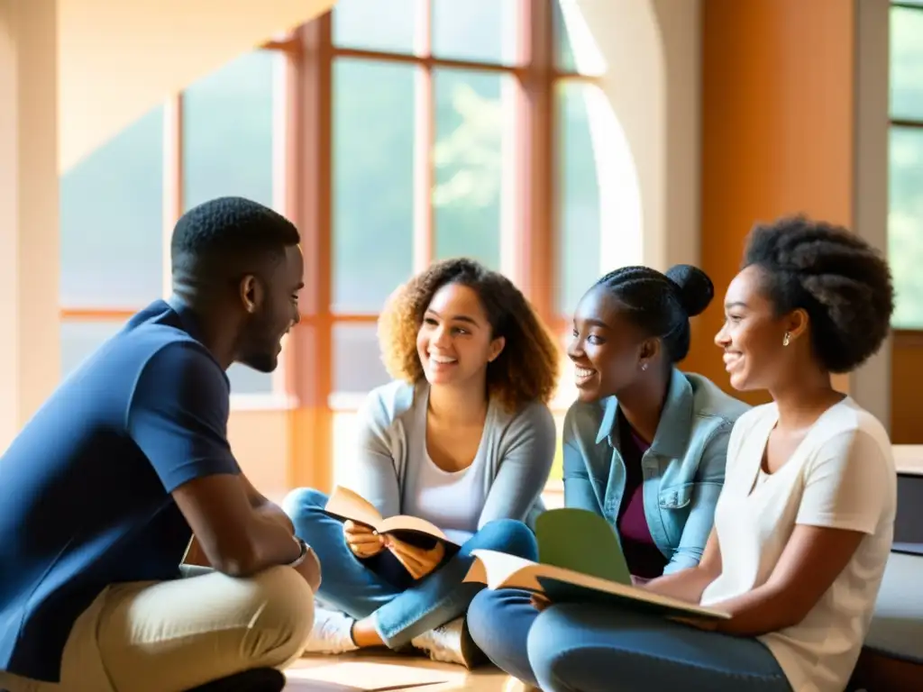 Estudiantes de diferentes disciplinas debaten animadamente en un campus universitario, resaltando la interdisciplinariedad en universidades asiáticas