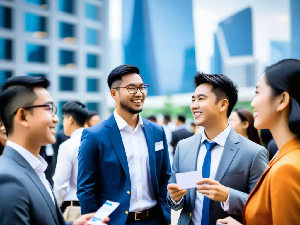 Estudiantes en evento de networking en ciudad asiática, resaltando la importancia del networking en escuelas asiáticas