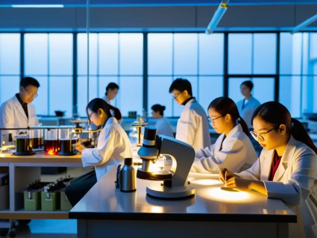 Estudiantes y profesores colaboran en un laboratorio de vanguardia en Asia, reflejando la fusión de arte y ciencia