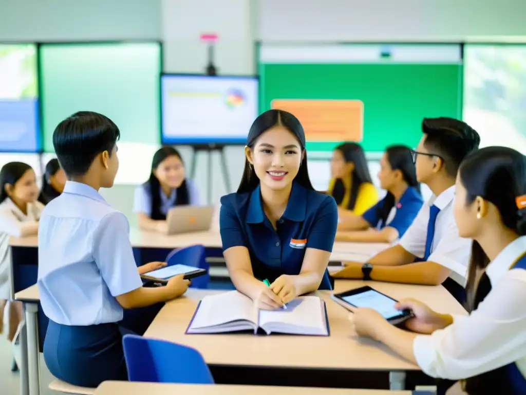 Estudiantes tailandeses participan en actividad educativa innovadora, reflejando la innovación educativa en Tailandia y el Sudeste Asiático