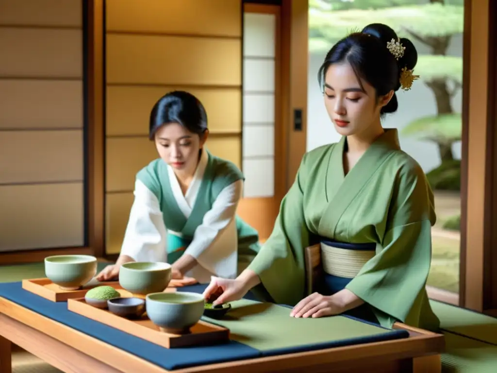 Estudiantes universitarios participan en una ceremonia del té japonés, inmersos en la cultura asiática en educación superior