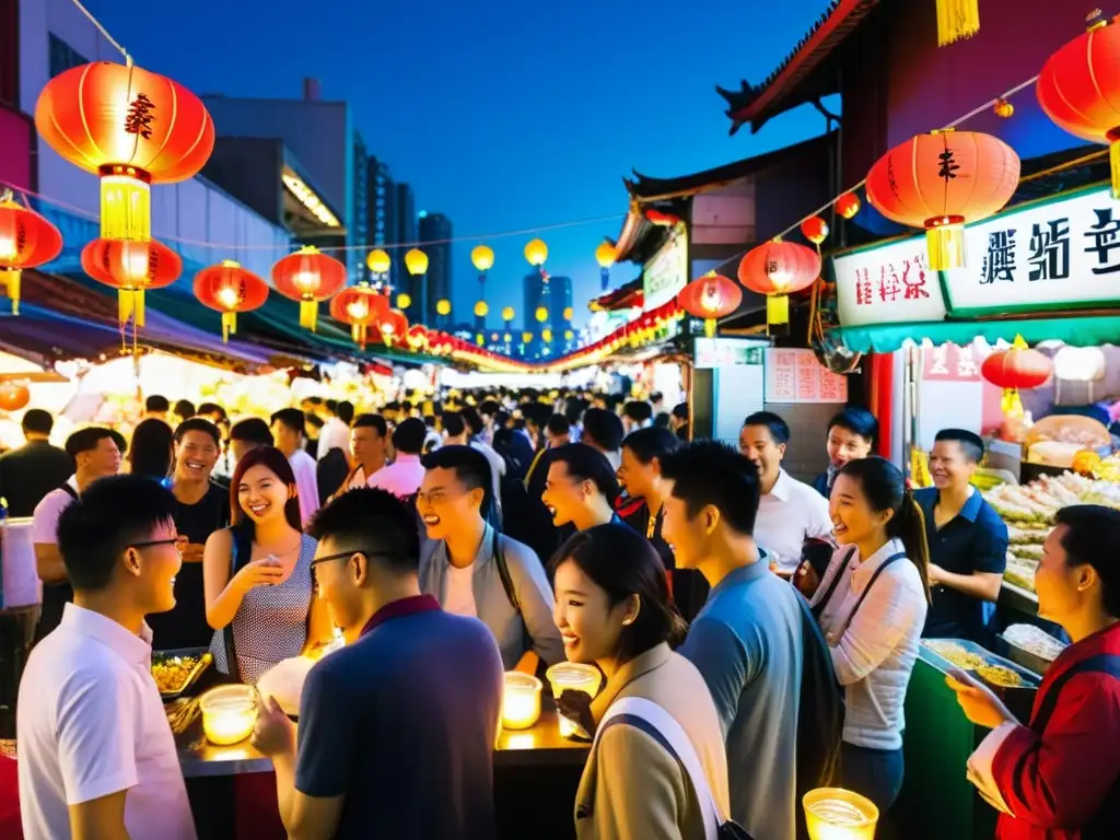 Estudiantes disfrutan la vibrante cultura asiática en un bullicioso mercado nocturno en Taiwán mientras prueban delicias locales