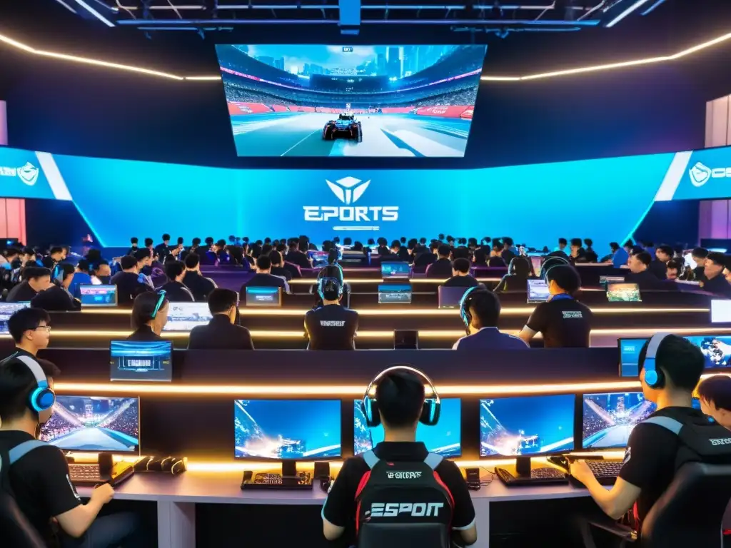 Estudiantes compitiendo en videojuegos en una arena educativa futurista en Corea del Sur