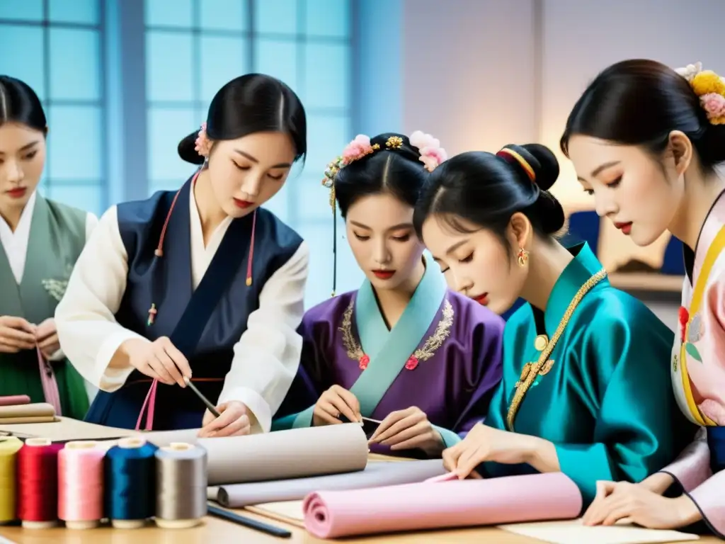 Un estudio donde diseñadores modernos colaboran con artesanos de hanbok, fusionando tradición y modernidad en moda