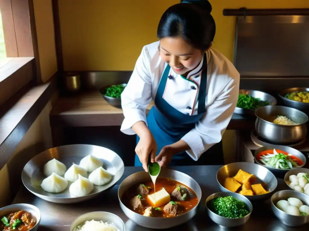 Experiencia cultural en Bhután: Cocina tradicional con chef preparando platos típicos en ambiente cálido y acogedor