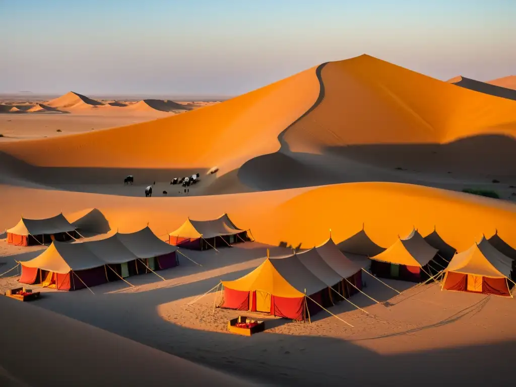 Experiencia de lujo en Dunhuang: campamento de lujo en el desierto al atardecer con invitados disfrutando de la opulencia