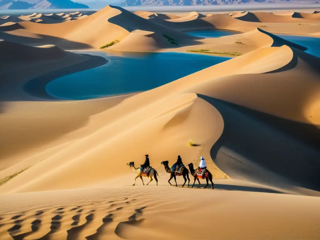 Experiencia de lujo en Dunhuang: Paseo en camello junto al impresionante lago Crescent en las dunas doradas