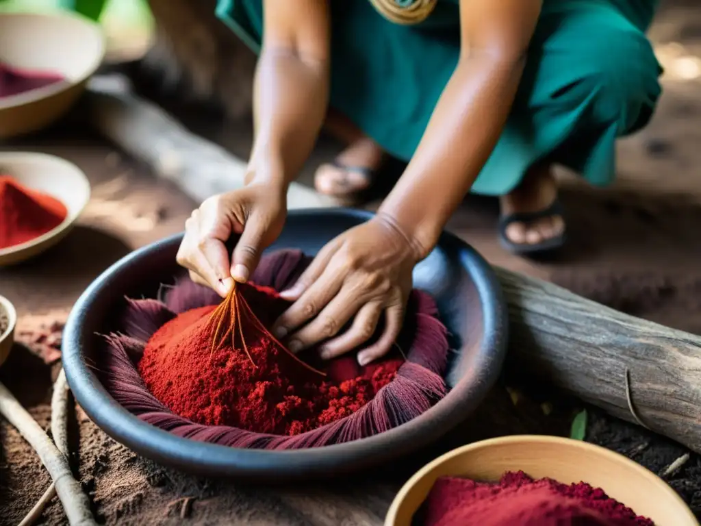 Un experto artesano asiático extrae tinte rojo de planta nativa, mostrando la tradición de tintes naturales para cabello asiático