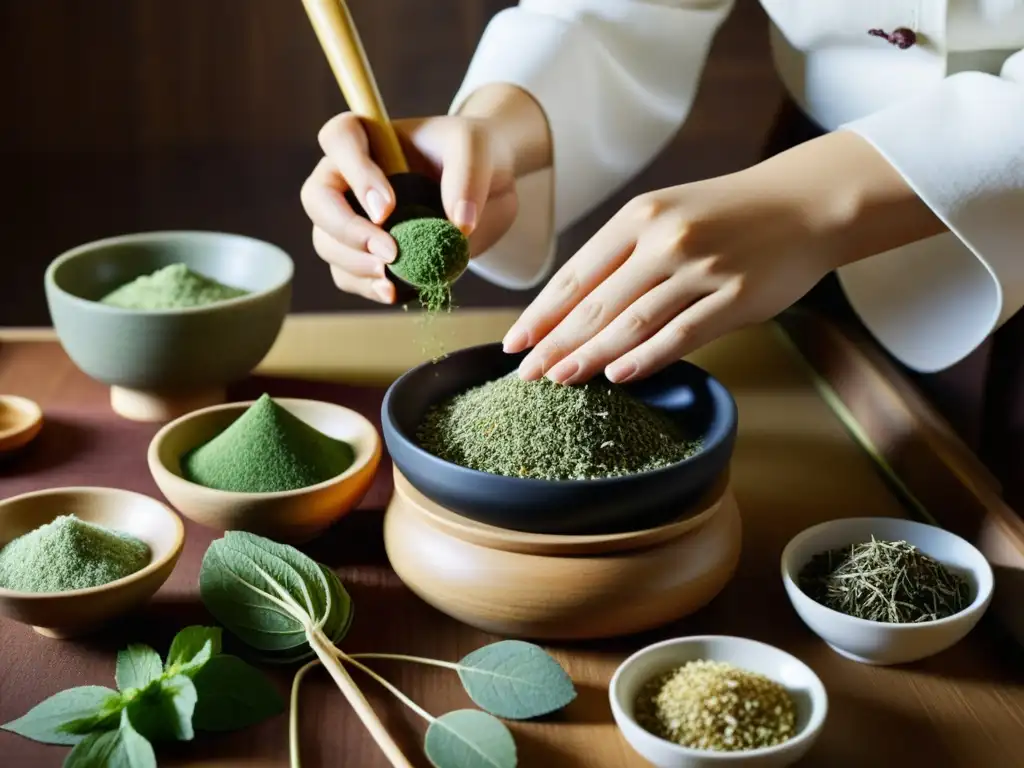 Elaboración de Cosméticos Naturales: Tradición Coreana Un experto en cosmética asiática naturaleza crea una fórmula única, resaltando la tradición y la innovación en la ciencia cosmética