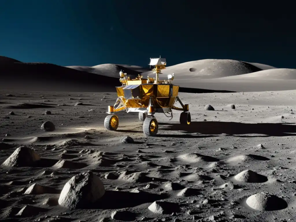 Exploración espacial en Asia: Imagen de la Chang'e 4 y el rover Yutu2 explorando el lado lejano de la luna, mostrando la avanzada tecnología china