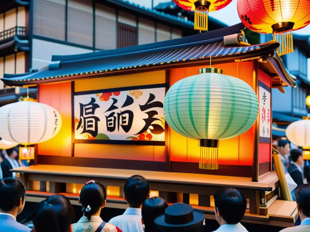 Exploración del Pantheon Japonés Matsuri Gion: Desfile de carro alegórico con linternas y motivos culturales en el festival de Gion, Kyoto