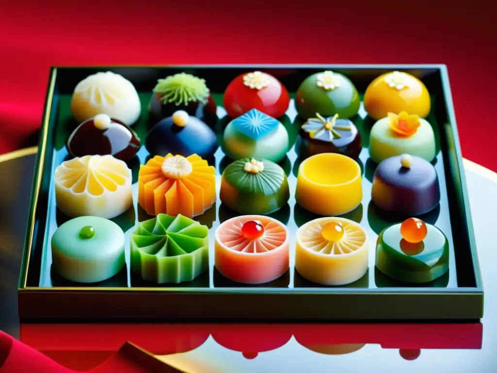 Exquisita repostería japonesa: sofisticado arte comestible en vibrantes colores y diseños intrincados, reflejo de la cultura japonesa