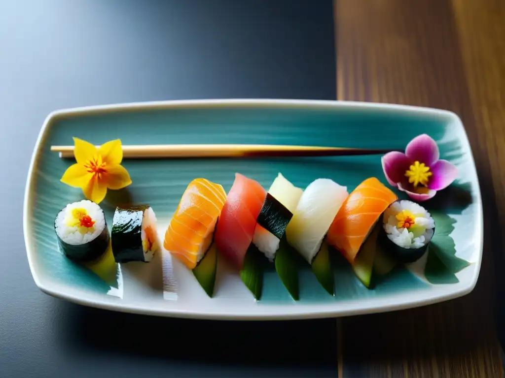 Exquisito maridaje: sushi moderno con ingredientes japoneses y toque contemporáneo, un festín visual y gastronómico