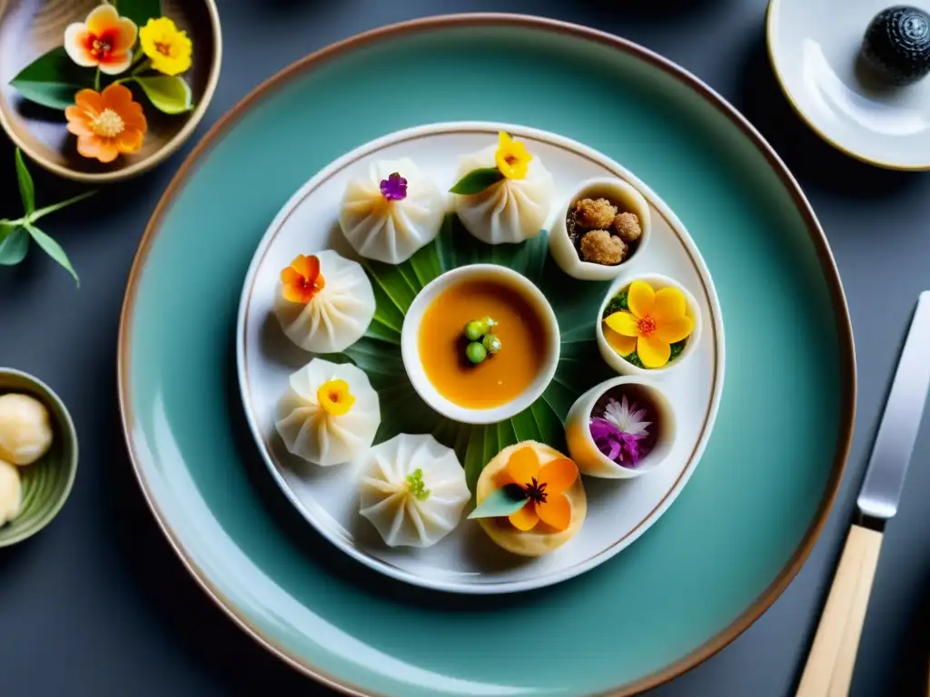 Exquisito plato de Dim Sum de Estilo Francés, una fusión de gastronomía asiática moderna