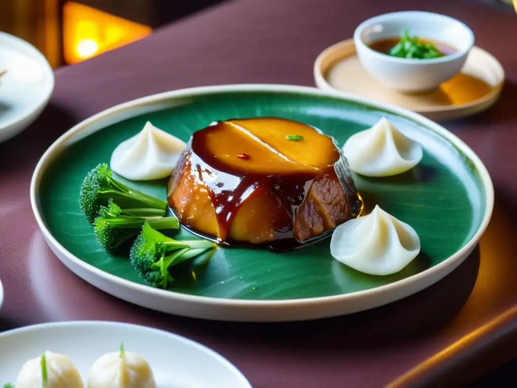 Exquisito plato de Peking duck con maridaje vino comida Estrellas Michelin Asia