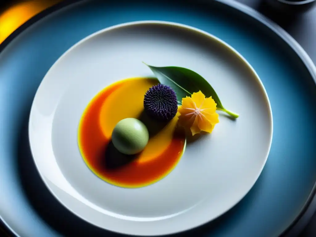 Un exquisito plato del restaurante Gaggan en Bangkok, resaltando sus colores y detalles