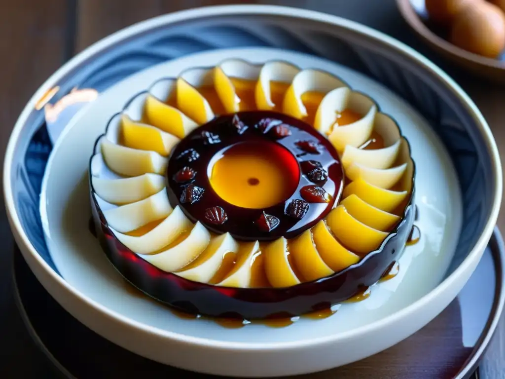 Un exquisito postre coreano de jujube con beneficios del jujube en postres, presentado de forma deslumbrante en una elegante vajilla