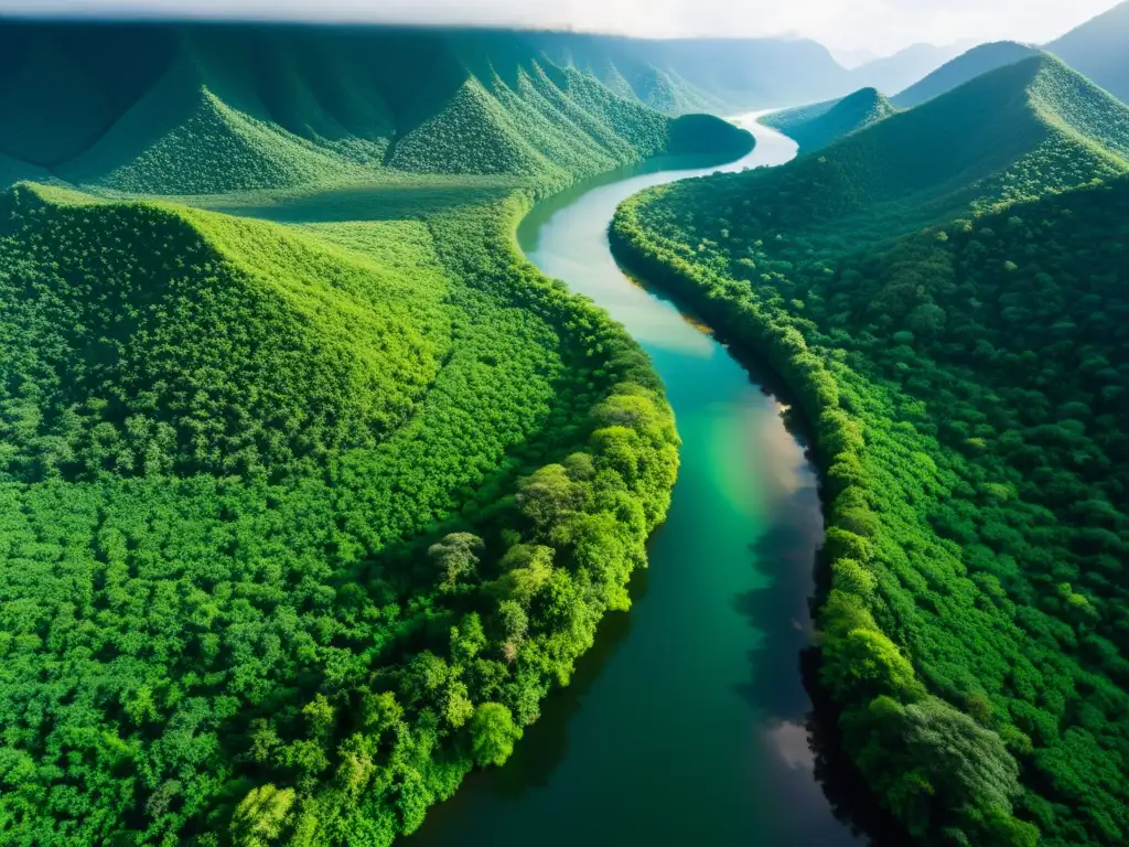 Un exuberante paisaje selvático en una remota región de Asia con sistemas fluviales inexplorados