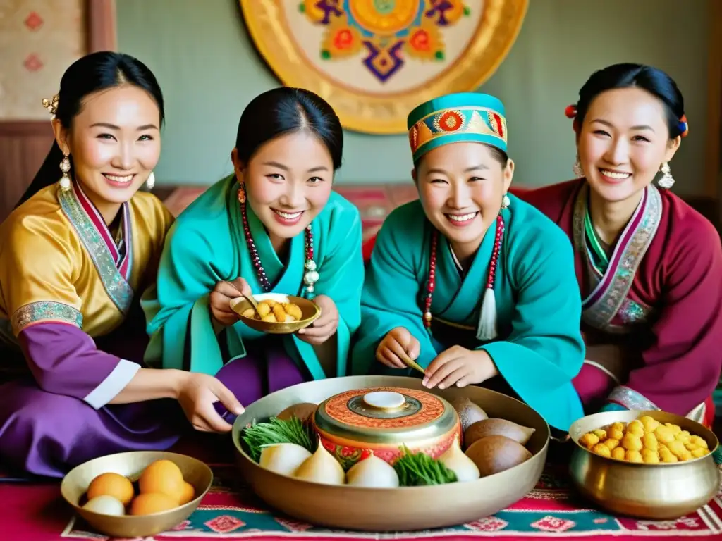 Una familia mongola celebra el Tsagaan Sar con rituales ancestrales y coloridos atuendos, en una escena llena de alegría y reverencia