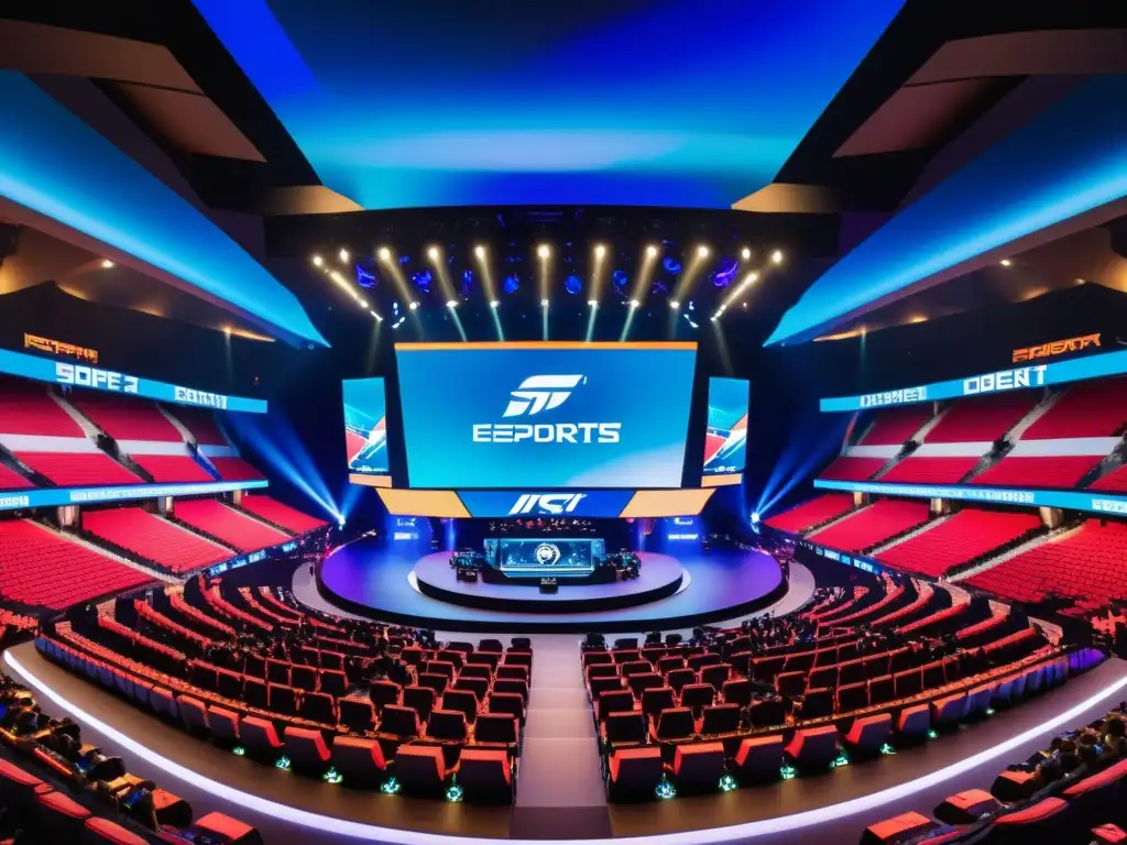 Fans entusiastas llenan una arena de eSports en Asia, con equipos compitiendo en un torneo de alto impacto