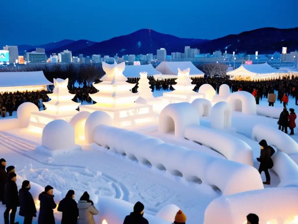 El Festival de la Nieve Sapporo muestra esculturas de nieve detalladas, luces coloridas y una atmósfera mágica en Japón