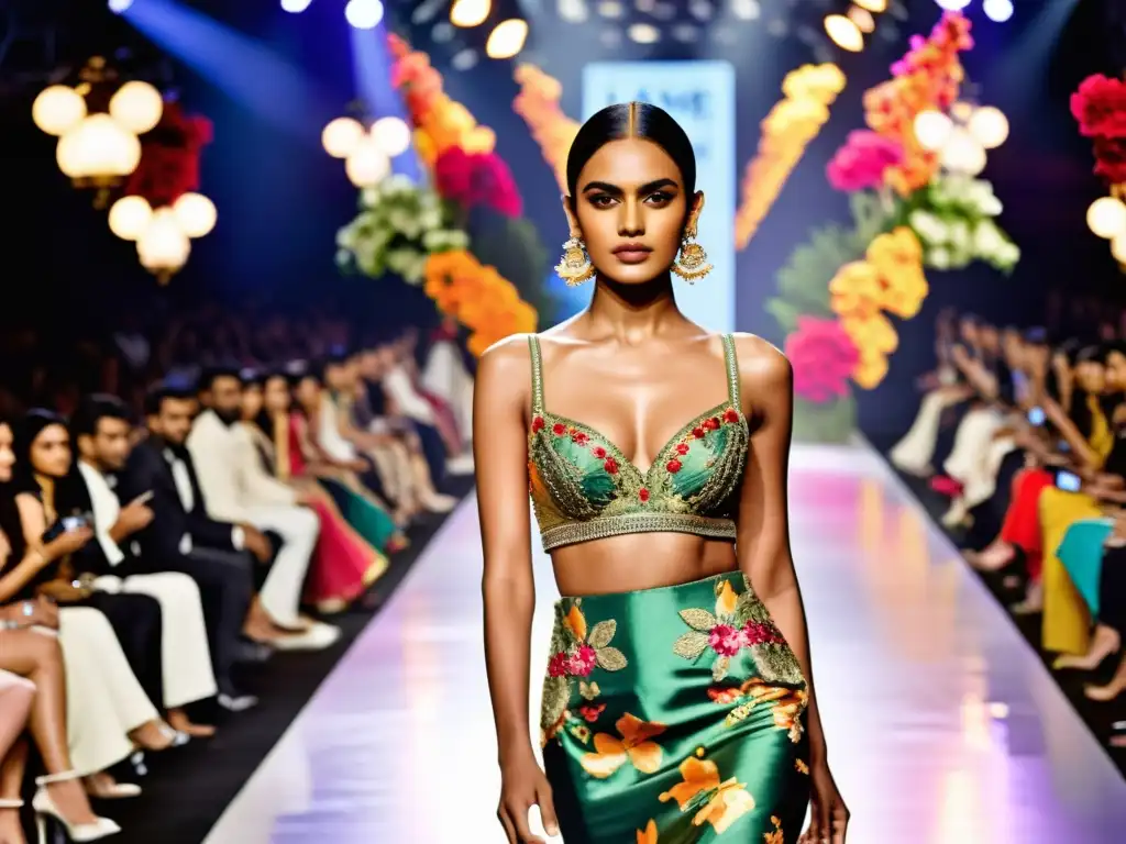 Fiesta de colores y lujo en la pasarela de la Semana de la Moda Lakme en Mumbai, con diseños de alta costura y un público glamoroso