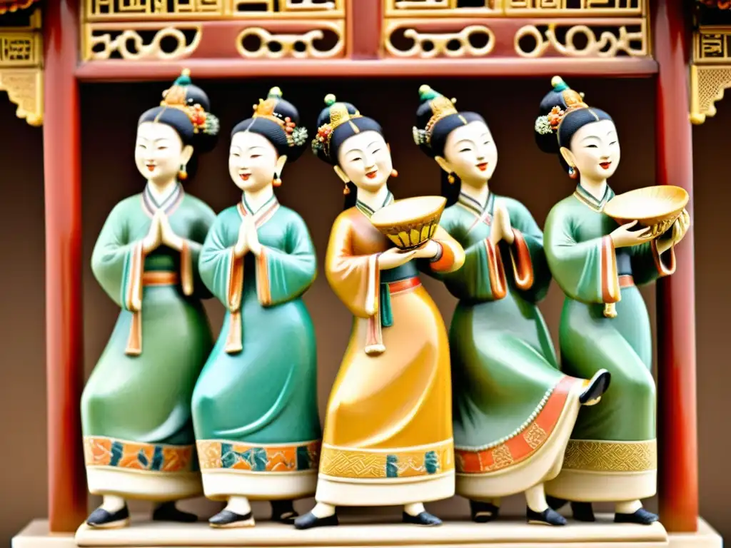 Figuras de músicos y bailarines en escultura de cerámica de la dinastía Tang, reflejo de la Edad de Oro de la Poesía China