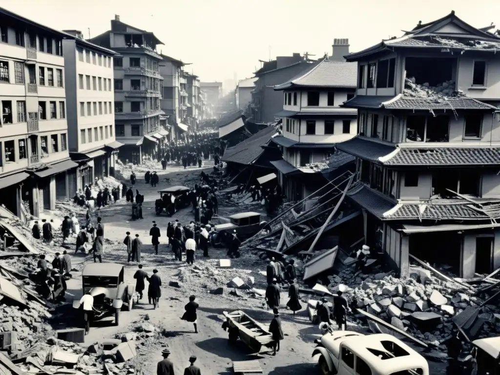 Foto en blanco y negro de Tokio en 1923 tras el terremoto