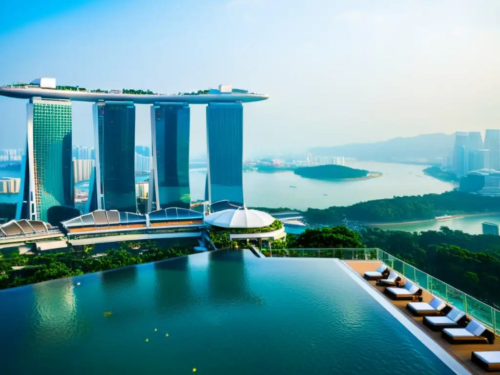 Una foto impresionante en ultradefinición de Marina Bay Sands en Singapur, con su icónico SkyPark en forma de barco y la ciudad de fondo