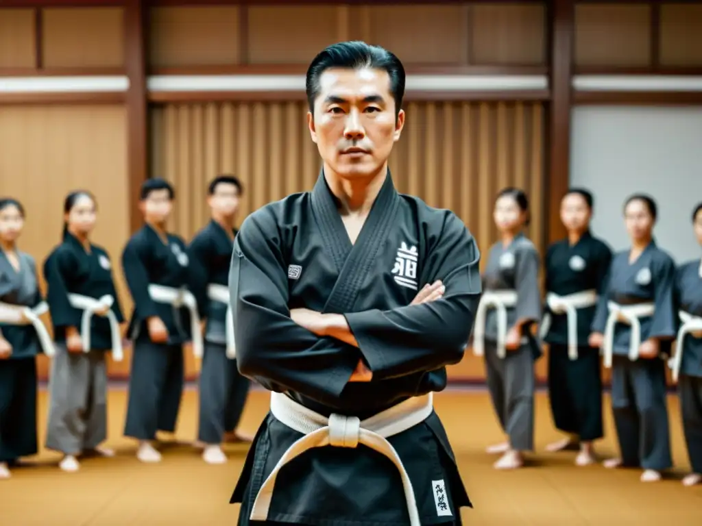 Choi YongSool, fundador del Hapkido, en postura marcial, rodeado de serenidad y disciplina