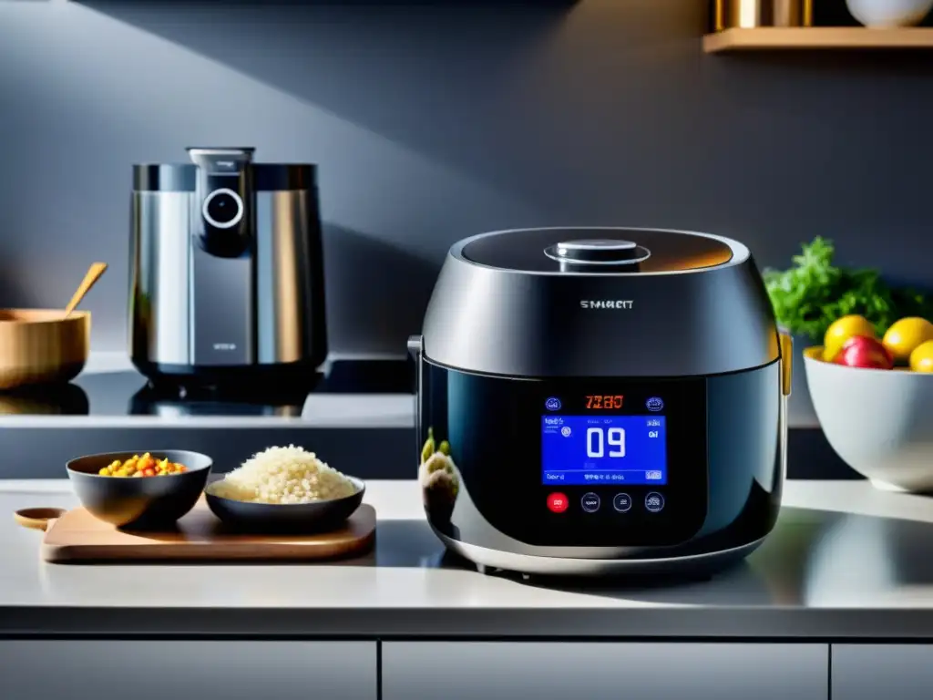 Gadgets asiáticos para cocina inteligente crean un ambiente futurista y conectado en una cocina minimalista y elegante