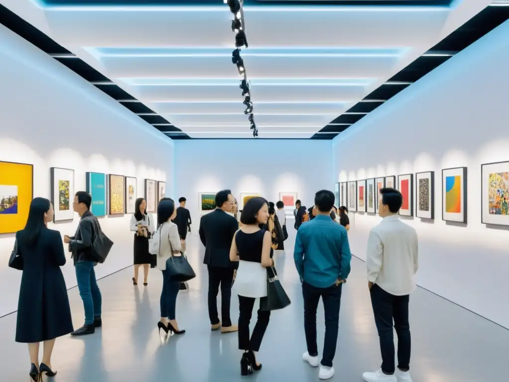 Una galería de arte contemporáneo en Asia rebosante de energía, con obras vanguardistas de artistas asiáticos contemporáneos