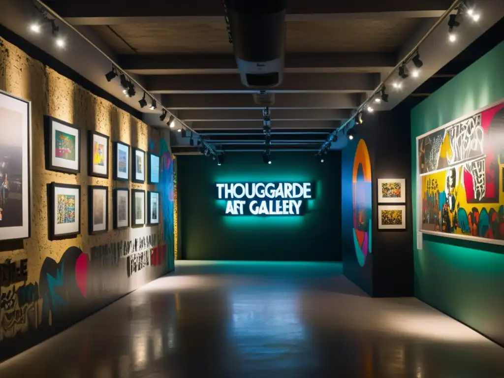 Una galería de arte underground asiático con obras de vanguardia y atmósfera misteriosa