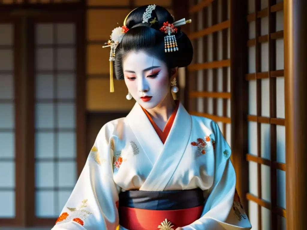 Una geisha ejecuta una danza tradicional japonesa, mostrando la belleza y gracia de la tradición cultural y el arte geisha