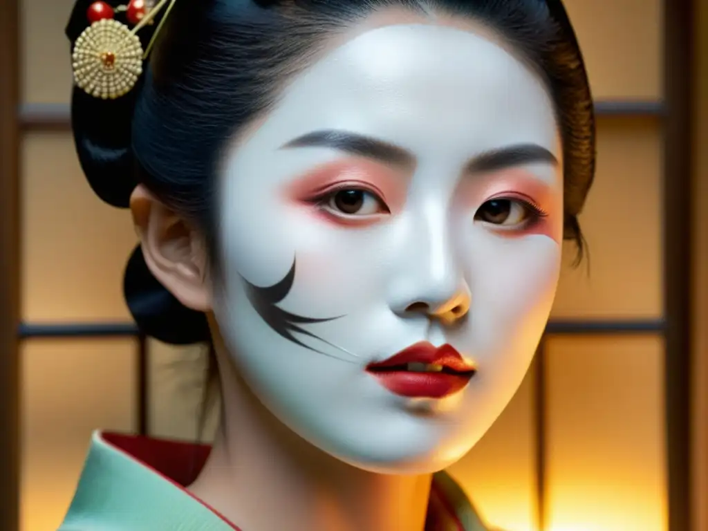 Una geisha japonesa aplica una mascarilla facial hidratante con meticulosidad