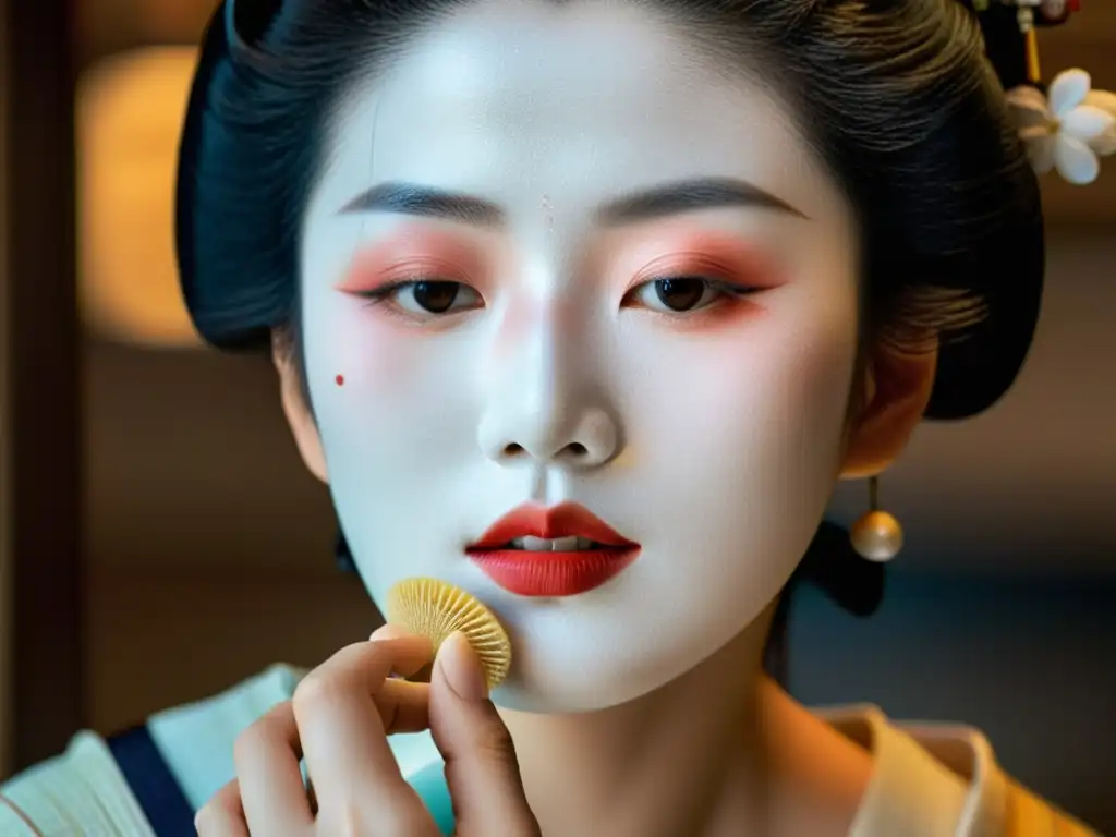 Una geisha moderna aplica delicadamente rituales de belleza tradicionales