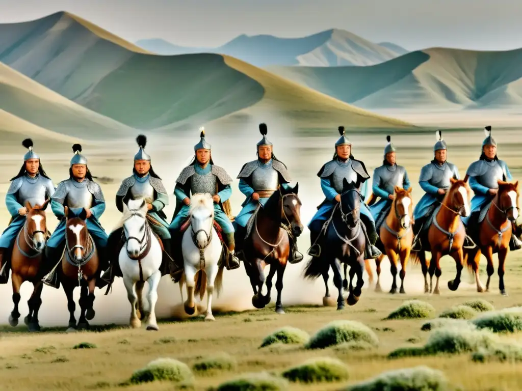 Genghis Khan lidera su ejército a través de los paisajes de Mongolia, evocando la conquista de los mongoles en China