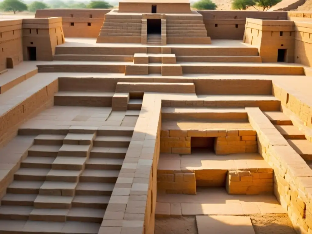 El Gran Baño de MohenjoDaro, muestra su arquitectura monumental Valle Indo en su esplendor, con visitantes admirando su grandeza atemporal