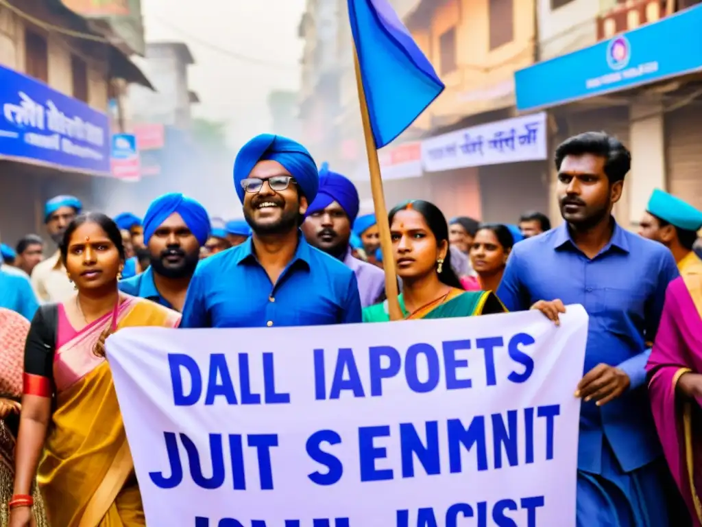 Un grupo de activistas Dalit marcha por las calles de la India, exigiendo igualdad y justicia