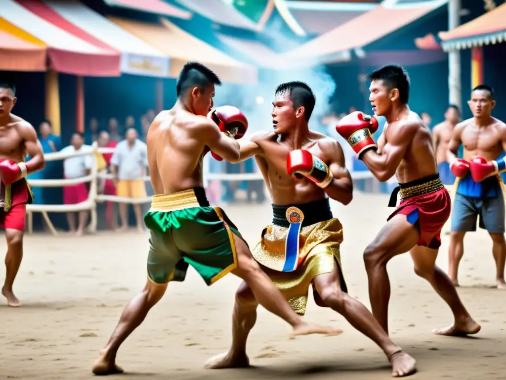 Grupo de antiguos guerreros tailandeses en épica batalla de Muay Thai