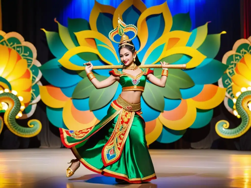 Grupo de bailarines tailandeses en Festival de la Serpiente Tailandia, con trajes tradicionales y danzas gráciles