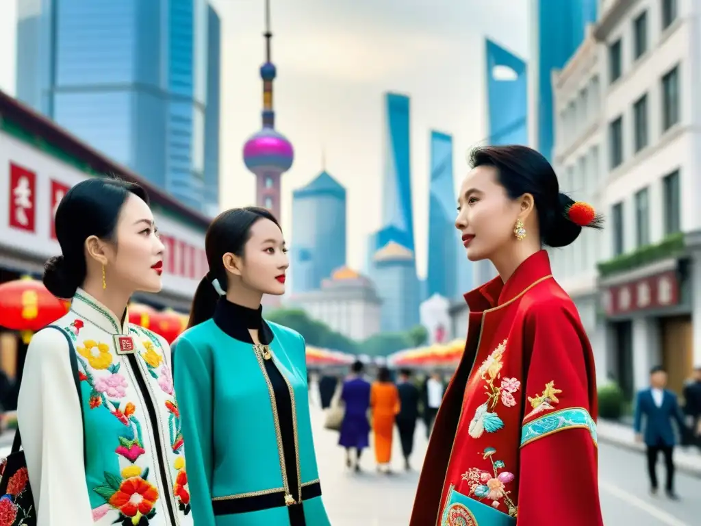 Un grupo de diseñadores de moda en China fusionando tradición y modernidad en la bulliciosa calle de Shanghai