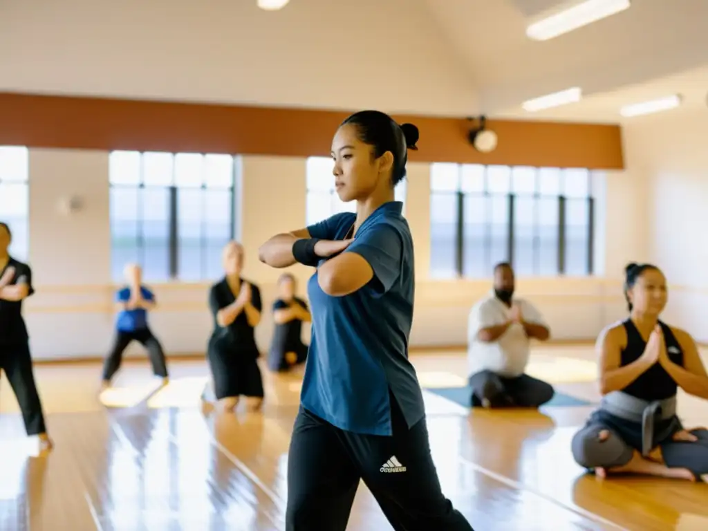 Grupo diverso participa en clase de artes marciales para rehabilitación