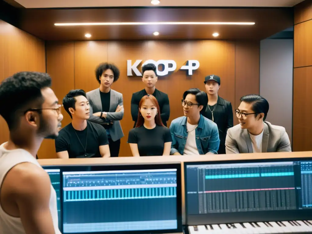 Un grupo diverso de compositores y coreógrafos colabora con artistas de Kpop en un estudio de grabación de última generación