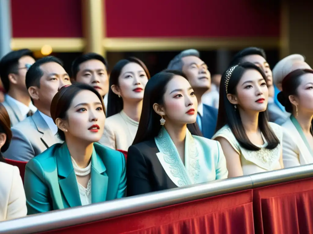 Grupo de fans apasionados esperando ansiosamente para ver una serie de culto asiática en el cine independiente