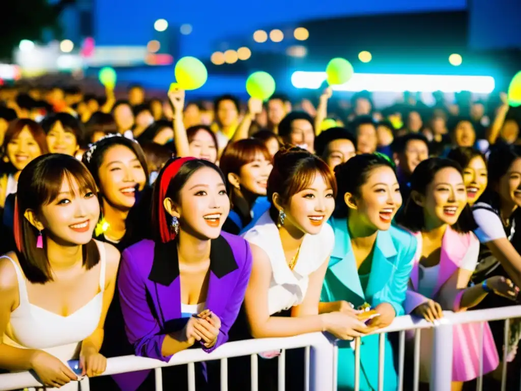 Un grupo de fans entusiastas del JPop espera con emoción el concierto de su grupo favorito en Tokio, reflejando el éxito global del JPop