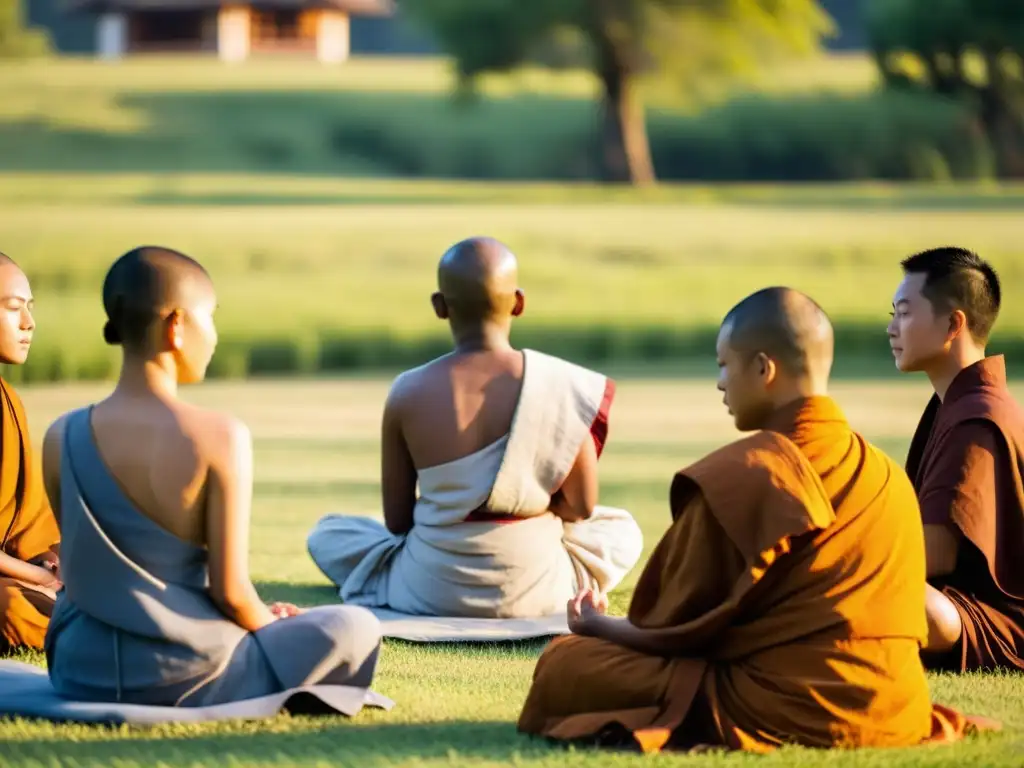 Grupo de jóvenes en meditación budista al aire libre