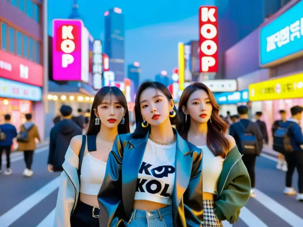 Un grupo de jóvenes vistiendo ropa y accesorios inspirados en KPop en Seúl, Corea del Sur