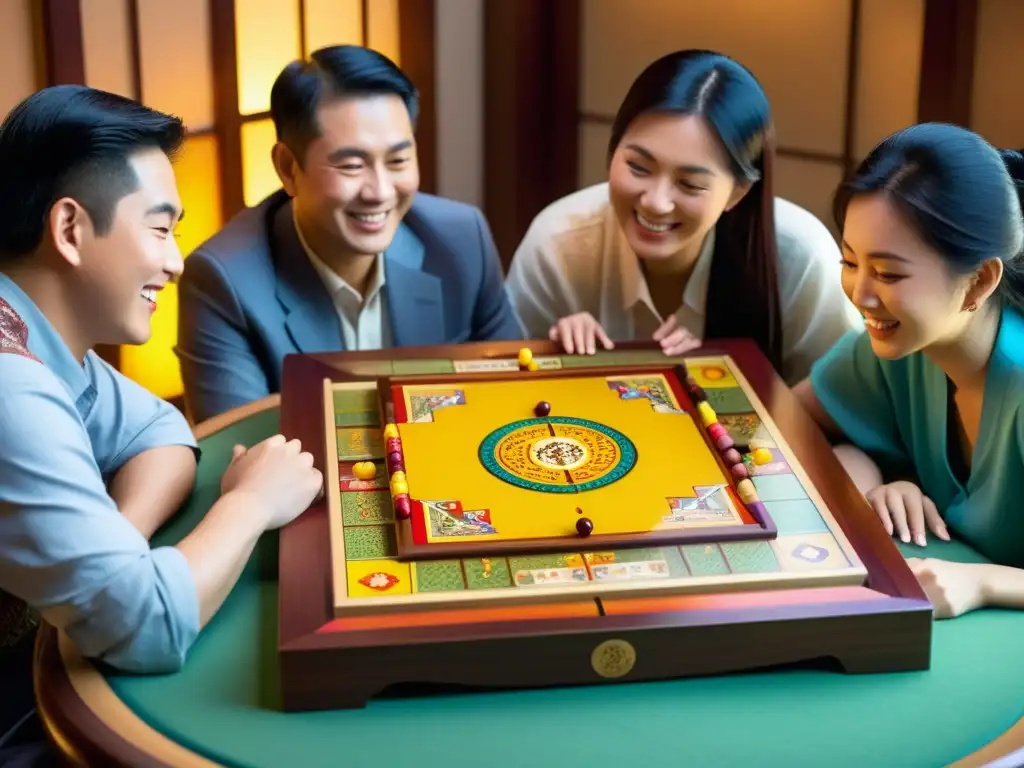 Grupo disfruta de Juegos de mesa en Asia tradicionales en ambiente cálido y tradicional